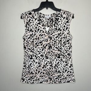 CALVIN KLEIN Sleeveless Top Women XS NEW Ivory-Pink Print Hardware-Detail Career